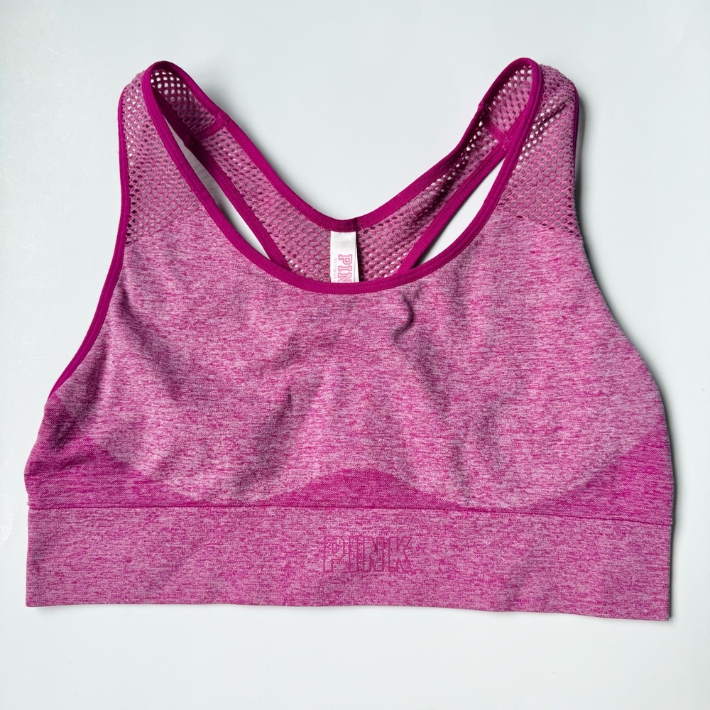 PINK Victoria’s Secret Seamless Sports Bra Racerback Pink Size Large Athletic